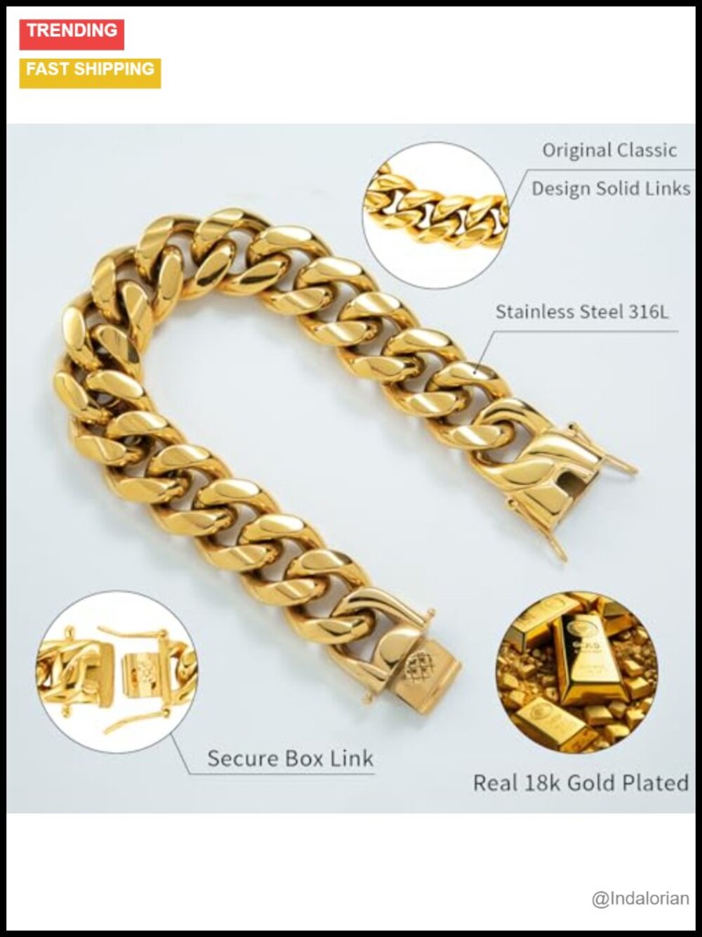 Chunky Gold Plated Miami Cuban Link Chain Necklace Heavy Hip Hop 316L Steel - Picture 4 of 5